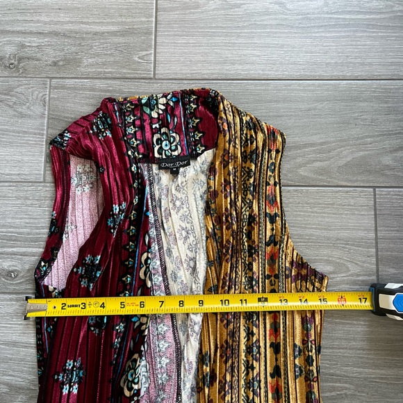 Dor Dor Couture Velvet Duster (Long Vest) in Burgundy & Mustard, Size M•••Boho - Picture 15 of 16